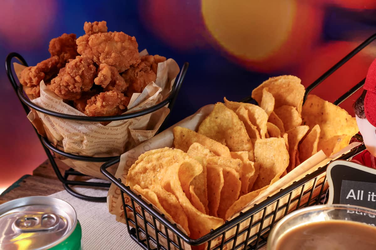 CRISPY chicken and fish.